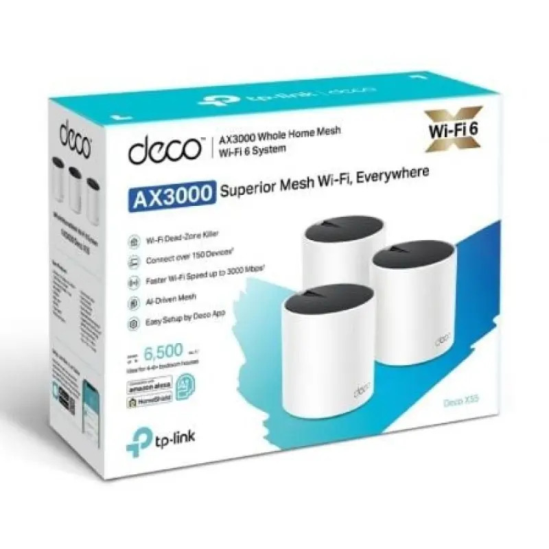 Sistema Mesh TP-Link Deco X55 3000Mbps/ 2.4GHz 5GHz/ Pack de 3 Sistema Mesh TP-Link Deco X55 3000Mbps/ 2.4GHz 5GHz/ Pack de 3