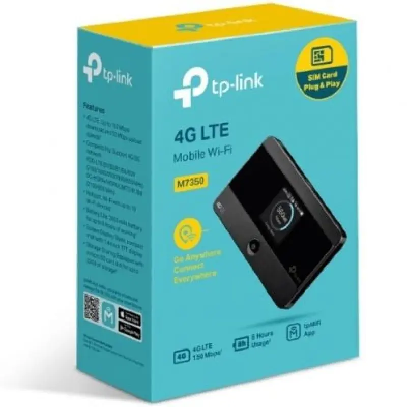 Modem Inalámbrico 4G TP-Link M7350 150Mbps/ 2.4GHz 5GHz/ 1 Antena/ WiFi 802.11a/b/g/n Modem Inalámbrico 4G TP-Link M7350 150Mbps/ 2.4GHz 5GHz/ 1 Antena/ WiFi 802.11a/b/g/n