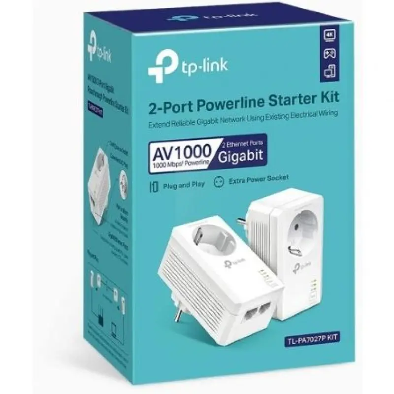 Adaptador Powerline TP-Link TL-PA7027P KIT 1000Mbps/ Alcance 300m/ Pack de 2 Adaptador Powerline TP-Link TL-PA7027P KIT 1000Mbps/ Alcance 300m/ Pack de 2