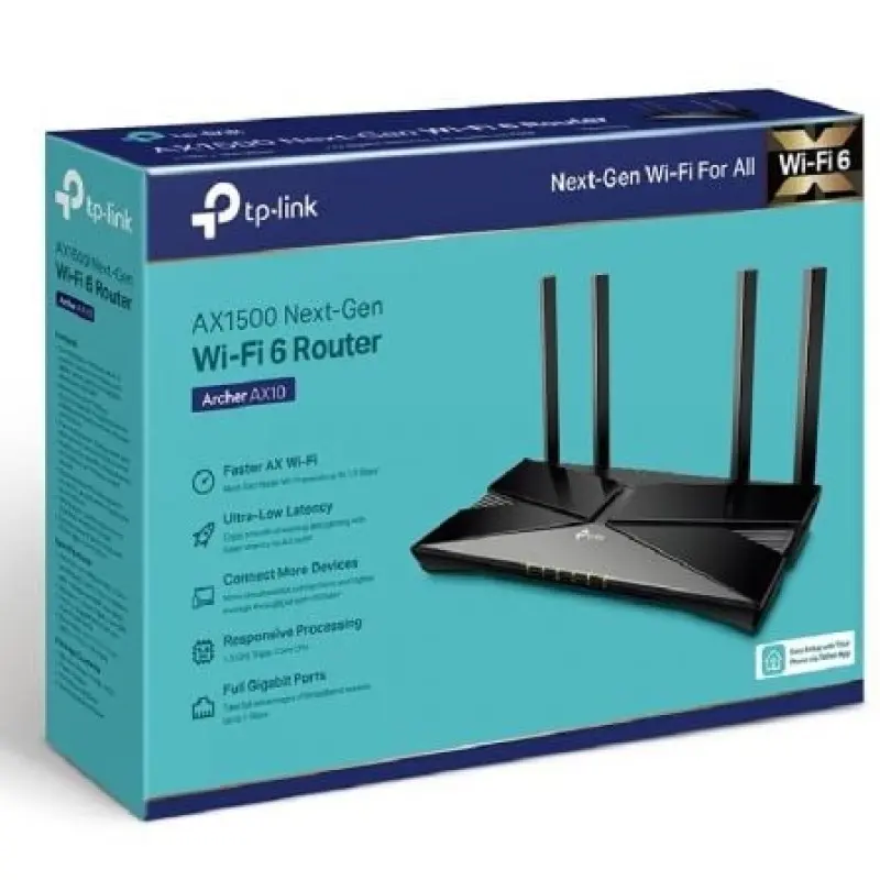 Router Inalámbrico TP-Link Archer AX10/ WiFi 6/ 1500 Mbps/ 2.4GHz 5GHz/ 4 Antenas/ WiFi 802.11ax/ac/n/a/ - n/b/g Router Inalámbrico TP-Link Archer AX10/ WiFi 6/ 1500 Mbps/ 2.4GHz 5GHz/ 4 Antenas/ WiFi 802.11ax/ac/n/a/ - n/b/g