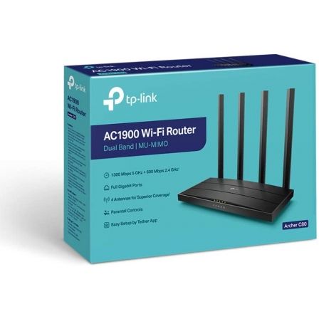 Router Inalámbrico TP-Link Archer C80 1900Mbps/ 2.4GHz 5GHz/ 4 Antenas/ WiFi 802.11ac/n/a - n/b/g Router Inalámbrico TP-Link Archer C80 1900Mbps/ 2.4GHz 5GHz/ 4 Antenas/ WiFi 802.11ac/n/a - n/b/g