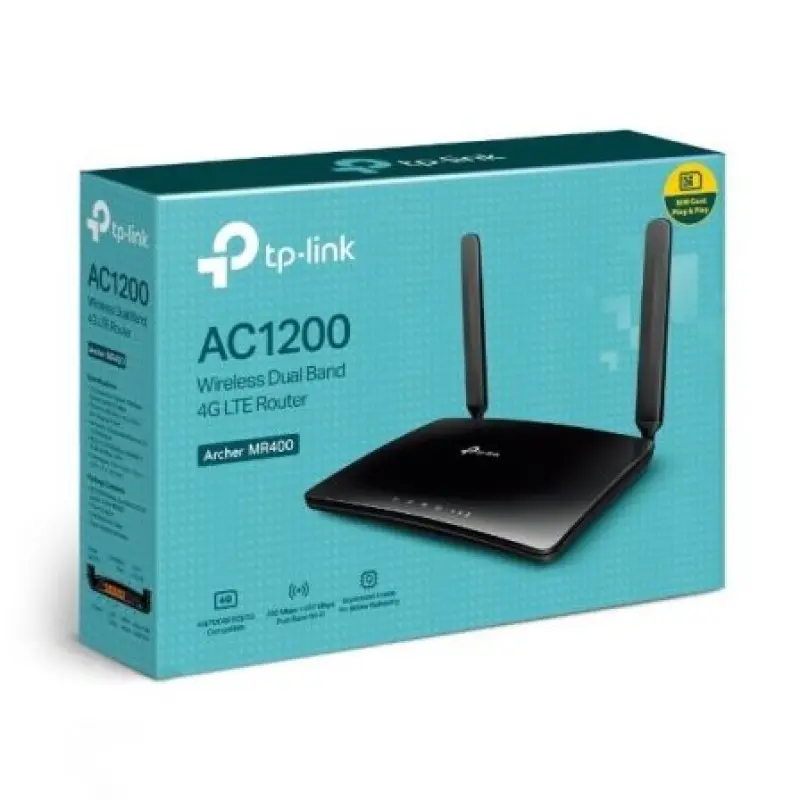 Router Inalámbrico 4G TP-Link Archer MR400 1200Mbps/ 2.4GHz 5GHz/ 2 Antenas/ WiFi 802.11ac/n/a/b/g/n Router Inalámbrico 4G TP-Link Archer MR400 1200Mbps/ 2.4GHz 5GHz/ 2 Antenas/ WiFi 802.11ac/n/a/b/g/n