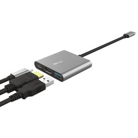 Conversor Trust Dalyx 3 IN 1/ USB Tipo-C Macho - HDMI Hembra/ USB/ USB Tipo-C PD/ 10cm/ Gris Conversor Trust Dalyx 3 IN 1/ USB Tipo-C Macho - HDMI Hembra/ USB/ USB Tipo-C PD/ 10cm/ Gris