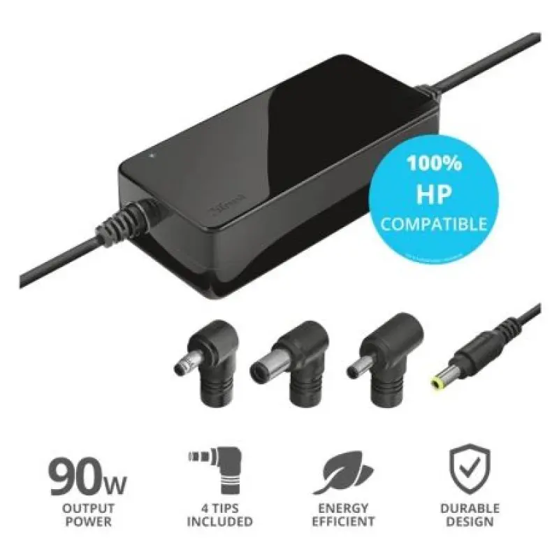 Cargador de Portátil Trust MAXO Para HP/ 90W/ Automático/ 4 Conectores/ Voltaje 18-20V Cargador de Portátil Trust MAXO Para HP/ 90W/ Automático/ 4 Conectores/ Voltaje 18-20V