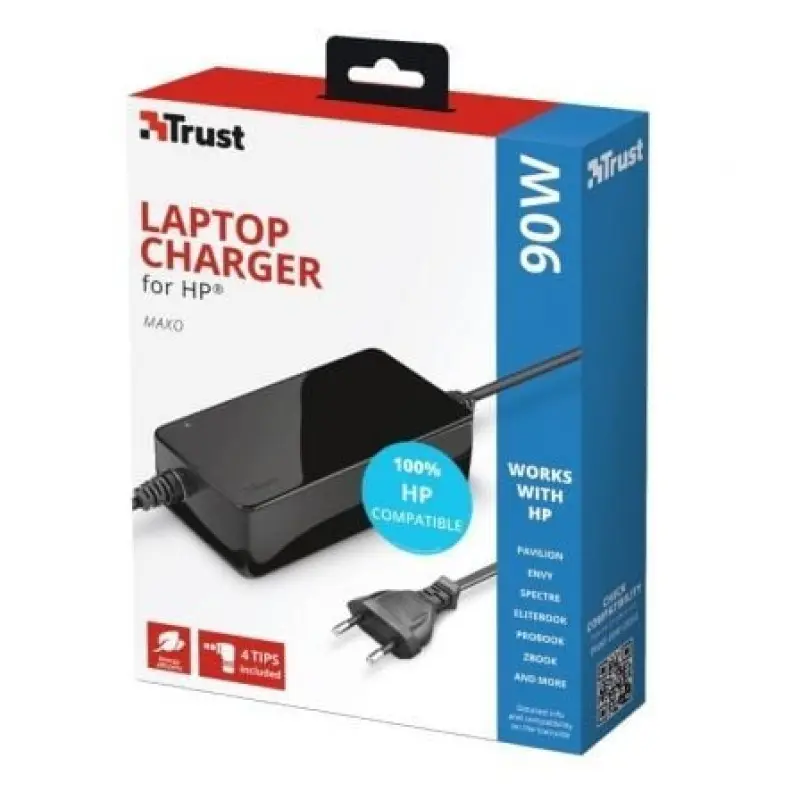 Cargador de Portátil Trust MAXO Para HP/ 90W/ Automático/ 4 Conectores/ Voltaje 18-20V Cargador de Portátil Trust MAXO Para HP/ 90W/ Automático/ 4 Conectores/ Voltaje 18-20V