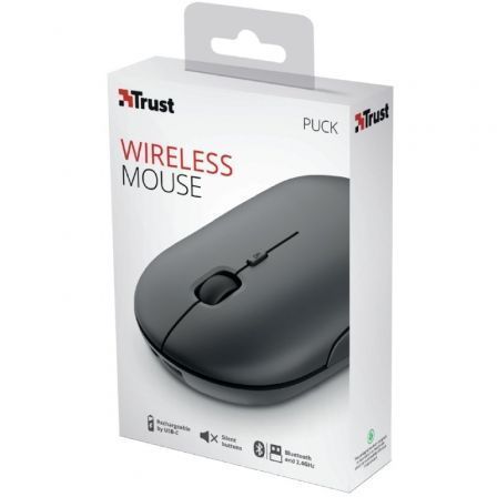 Ratón Inalámbrico por Bluetooth Trust Puck/ Batería recargable/ Hasta 1600 DPI Ratón Inalámbrico por Bluetooth Trust Puck/ Batería recargable/ Hasta 1600 DPI