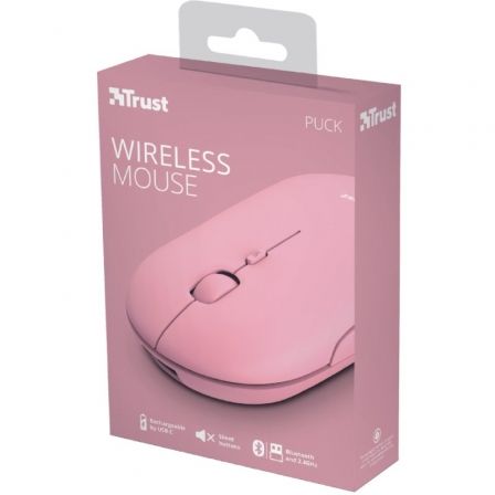 Ratón Inalámbrico por Bluetooth Trust Puck/ Batería recargable/ Hasta 1600 DPI/ Rosa Ratón Inalámbrico por Bluetooth Trust Puck/ Batería recargable/ Hasta 1600 DPI/ Rosa