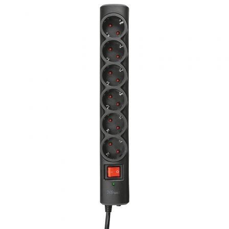Regleta con interruptor Trust 21059/ 6 Tomas de corriente/ Cable 1.8m/ Negra Regleta con interruptor Trust 21059/ 6 Tomas de corriente/ Cable 1.8m/ Negra