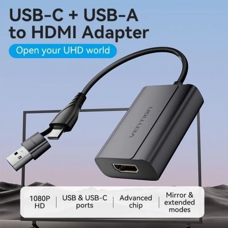 Adaptador Vention ACYHB/ USB Tipo-C Macho/ USB Macho - HDMI Hembra Adaptador Vention ACYHB/ USB Tipo-C Macho/ USB Macho - HDMI Hembra