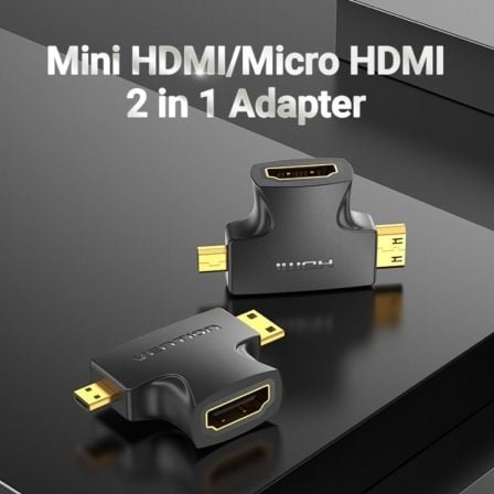 Adaptador HDMI 2 en 1 Vention AGFB0/ HDMI Hembra - Micro HDMI Macho - Mini HDMI Macho Adaptador HDMI 2 en 1 Vention AGFB0/ HDMI Hembra - Micro HDMI Macho - Mini HDMI Macho