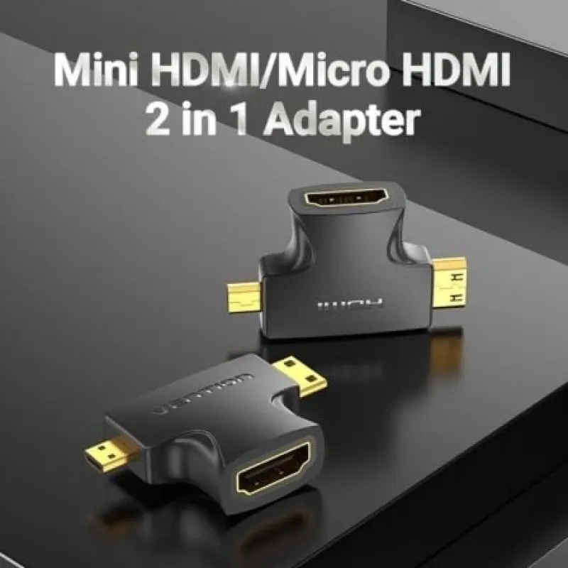 Adaptador HDMI 2 en 1 Vention AGFB0/ HDMI Hembra - Micro HDMI Macho - Mini HDMI Macho Adaptador HDMI 2 en 1 Vention AGFB0/ HDMI Hembra - Micro HDMI Macho - Mini HDMI Macho