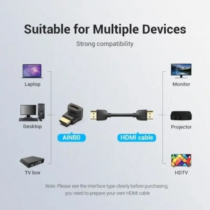 Adaptador HDMI 4K 270º Vention AINB0/ HDMI Macho - HDMI Hembra Adaptador HDMI 4K 270º Vention AINB0/ HDMI Macho - HDMI Hembra