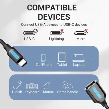 Cable USB 2.0 Vention CCSBB/ USB Tipo-C Macho - USB Hembra/ 15cm/ Negro Cable USB 2.0 Vention CCSBB/ USB Tipo-C Macho - USB Hembra/ 15cm/ Negro