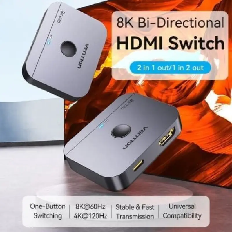 Switch Conmutador 8K HDMI 2.1 Bidireccional Vention AKPH0 HDMI Hembra/USB-C Hembra - 2x HDMI Hembra Switch Conmutador 8K HDMI 2.1 Bidireccional Vention AKPH0 HDMI Hembra/USB-C Hembra - 2x HDMI Hembra