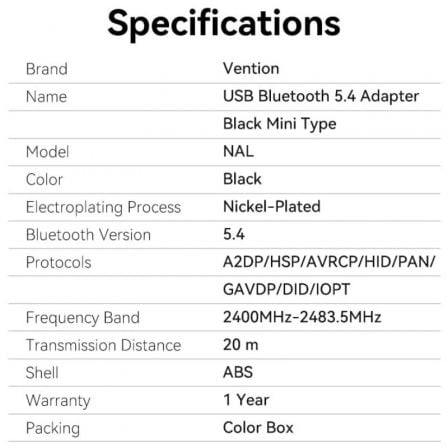 Adaptador USB - Bluetooth Vention NALB0 Adaptador USB - Bluetooth Vention NALB0