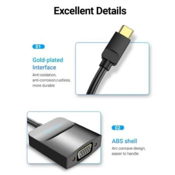 Adaptador USB Tipo-C Vention TDDBB/ USB Tipo-C Macho - VGA Hembra Adaptador USB Tipo-C Vention TDDBB/ USB Tipo-C Macho - VGA Hembra