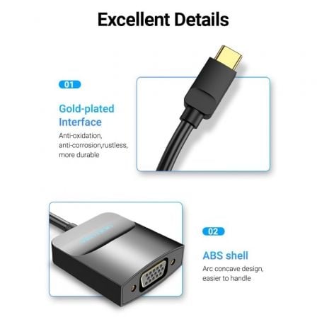 Adaptador USB Tipo-C Vention TDDBB/ USB Tipo-C Macho - VGA Hembra Adaptador USB Tipo-C Vention TDDBB/ USB Tipo-C Macho - VGA Hembra