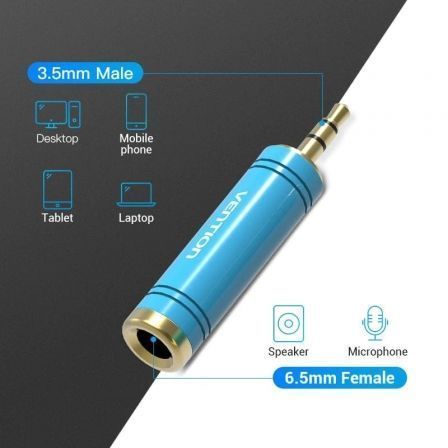Adaptador Jack Vention VAB-S04-L/ Jack 3.5 Macho - Jack 6.5 Hembra/ Azul Adaptador Jack Vention VAB-S04-L/ Jack 3.5 Macho - Jack 6.5 Hembra/ Azul