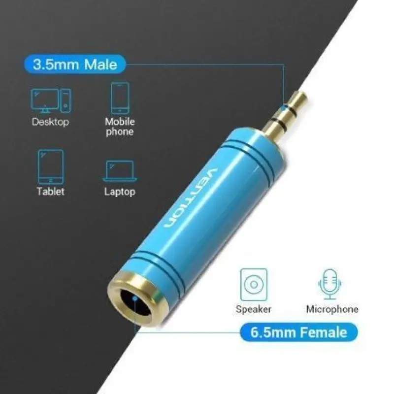Adaptador Jack Vention VAB-S04-L/ Jack 3.5 Macho - Jack 6.5 Hembra/ Azul Adaptador Jack Vention VAB-S04-L/ Jack 3.5 Macho - Jack 6.5 Hembra/ Azul