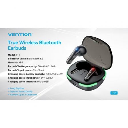 Auriculares Bluetooth Vention AIR A02 F11B0 con estuche de carga/ Autonomía 7h/ Negros Auriculares Bluetooth Vention AIR A02 F11B0 con estuche de carga/ Autonomía 7h/ Negros
