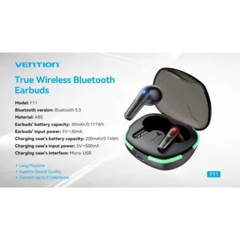 Auriculares Bluetooth Vention AIR A02 F11B0 con estuche de carga/ Autonomía 7h/ Negros Auriculares Bluetooth Vention AIR A02 F11B0 con estuche de carga/ Autonomía 7h/ Negros