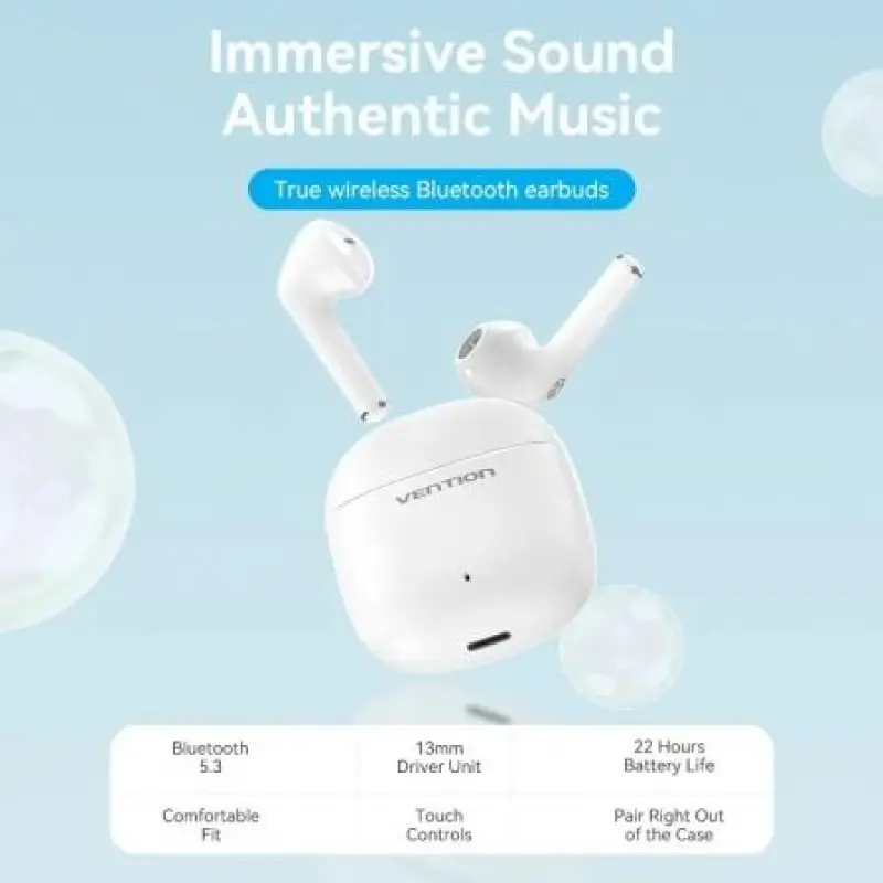 Auriculares Bluetooth Vention NBGW0 con estuche de carga/ Autonomía 7h/ Blancos Auriculares Bluetooth Vention NBGW0 con estuche de carga/ Autonomía 7h/ Blancos
