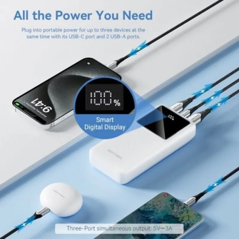 Powerbank 20000mAh Vention FHLW0/ 22.5W/ Blanca Powerbank 20000mAh Vention FHLW0/ 22.5W/ Blanca