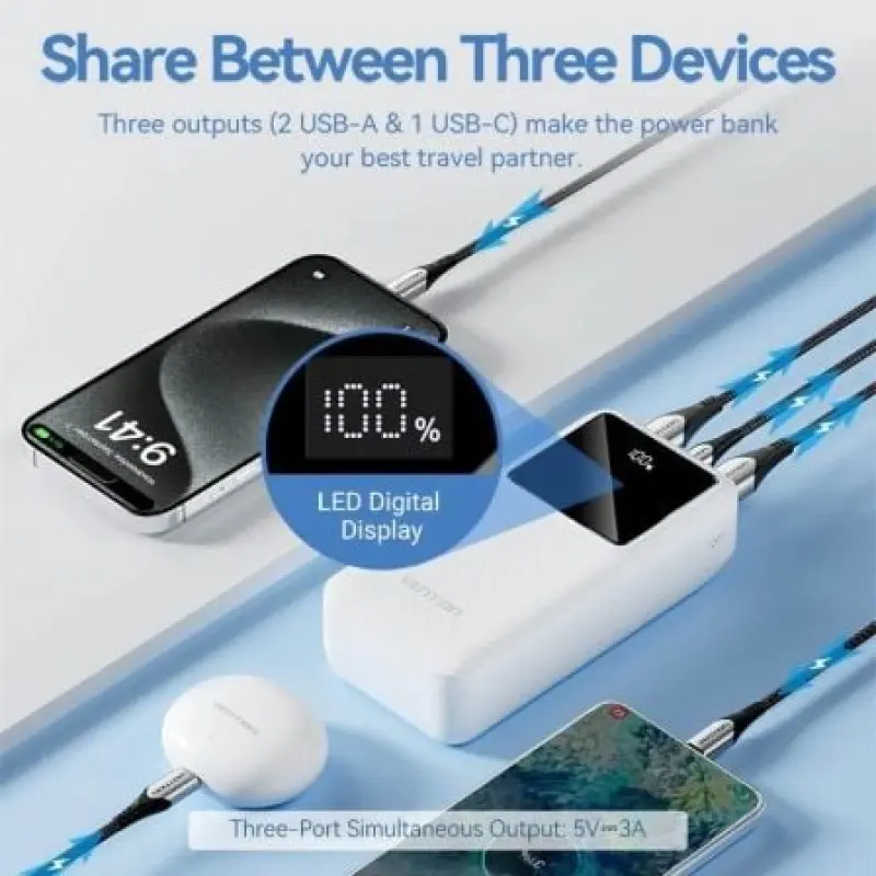 Powerbank 30000mAh Vention FHMB0/ 22.5W/ Negra Powerbank 30000mAh Vention FHMB0/ 22.5W/ Negra