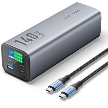 Powerbank 27000mAh Vention FHVH0/ 140W/ Gris/ Incluye Cable USB Tipo-C y Lightning Powerbank 27000mAh Vention FHVH0/ 140W/ Gris/ Incluye Cable USB Tipo-C y Lightning