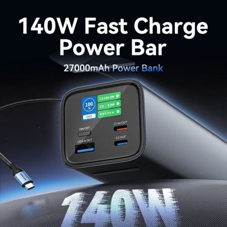 Powerbank 27000mAh Vention FHVH0/ 140W/ Gris/ Incluye Cable USB Tipo-C y Lightning Powerbank 27000mAh Vention FHVH0/ 140W/ Gris/ Incluye Cable USB Tipo-C y Lightning