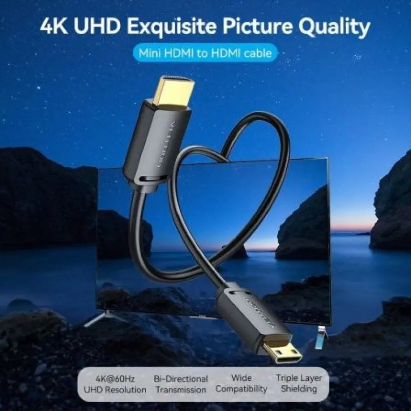 Cable HDMI 4K Vention AGHBF/ HDMI Macho - Mini HDMI Macho/ 1m/ Negro Cable HDMI 4K Vention AGHBF/ HDMI Macho - Mini HDMI Macho/ 1m/ Negro