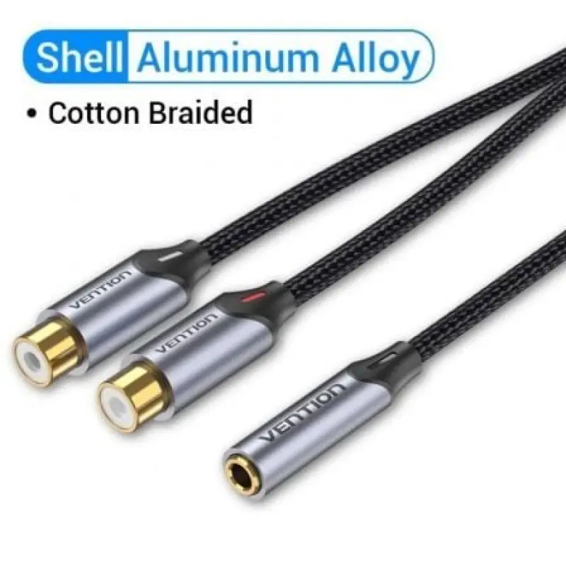 Cable Estéreo Vention BCOHY/ Jack 3.5 Hembra - 2x RCA Macho/ 30cm/ Gris Cable Estéreo Vention BCOHY/ Jack 3.5 Hembra - 2x RCA Macho/ 30cm/ Gris
