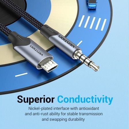 Cable Audio Vention BDGBH/ MicroUSB Macho - Jack 3.5 Macho/ 2m/ Negro Cable Audio Vention BDGBH/ MicroUSB Macho - Jack 3.5 Macho/ 2m/ Negro