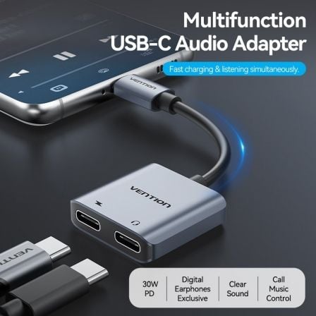 Conversor USB Tipo-C Vention BGZHA/ USB Tipo-C Macho - 2x USB Tipo-C Hembra (Audio y Carga) Conversor USB Tipo-C Vention BGZHA/ USB Tipo-C Macho - 2x USB Tipo-C Hembra (Audio y Carga)