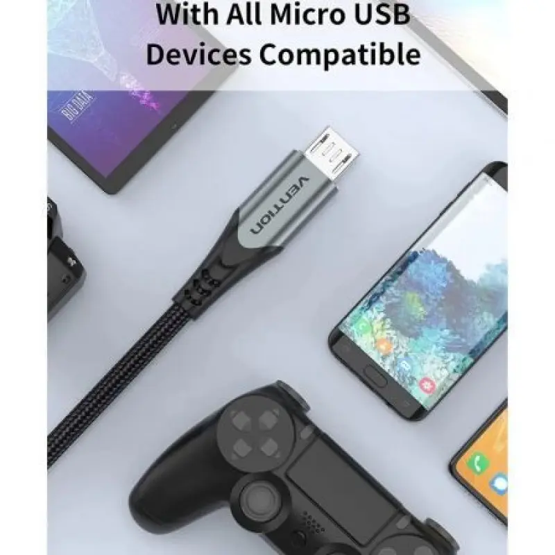 Cable USB 2.0 Vention COAHH/ microUSB Macho - USB Macho/ Hasta 60W/ 480Mbps/ 2m/ Gris Cable USB 2.0 Vention COAHH/ microUSB Macho - USB Macho/ Hasta 60W/ 480Mbps/ 2m/ Gris