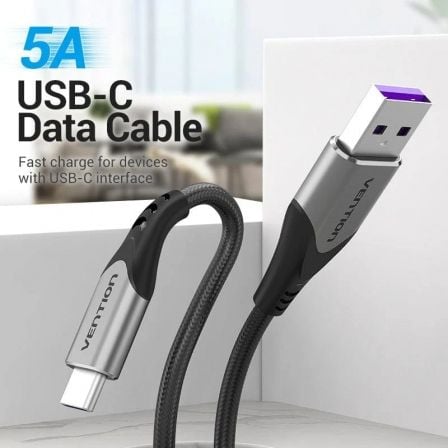Cable USB 2.0 Tipo-C Vention COFHH/ USB Tipo-C Macho - USB Macho/ Hasta 100W/ 480Mbps/ 2m/ Gris Cable USB 2.0 Tipo-C Vention COFHH/ USB Tipo-C Macho - USB Macho/ Hasta 100W/ 480Mbps/ 2m/ Gris
