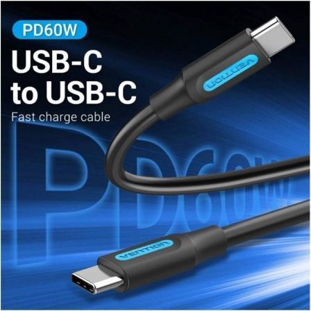 Cable USB 2.0 Tipo-C Vention COSBD/ USB Tipo-C Macho - USB Tipo-C Macho/ Hasta 60W/ 480Mbps/ 50cm/ Negro Cable USB 2.0 Tipo-C Vention COSBD/ USB Tipo-C Macho - USB Tipo-C Macho/ Hasta 60W/ 480Mbps/ 50cm/ Negro