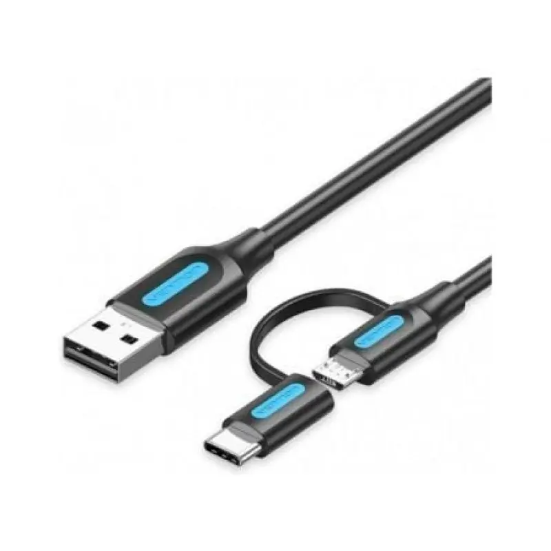 Cable USB 2.0 Vention CQDBD/ USB Macho - MicroUSB Macho/ USB Tipo-C Macho/ 480Mbps/ 50cm/ Negro Cable USB 2.0 Vention CQDBD/ USB Macho - MicroUSB Macho/ USB Tipo-C Macho/ 480Mbps/ 50cm/ Negro