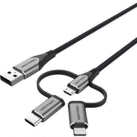 Cable USB 2.0 Tipo-C Vention CQJHF/ USB Macho/ USB Tipo-C Macho - MicroUSB Macho - Lightning Macho/ 480Mbps/ 1m/ Gris Cable USB 2.0 Tipo-C Vention CQJHF/ USB Macho/ USB Tipo-C Macho - MicroUSB Macho - Lightning Macho/ 480Mbps/ 1m/ Gris