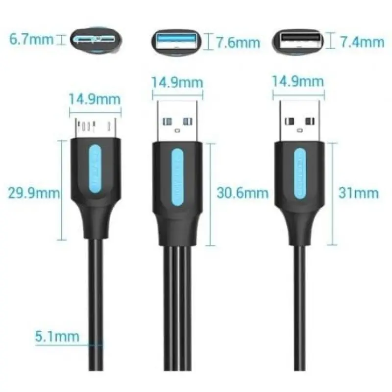 Cable USB 3.0 Vention CQPBF/ USB Macho - MicroUSB Macho/ USB 2.0 Macho/ 5Gbps/ 1m/ Negro Cable USB 3.0 Vention CQPBF/ USB Macho - MicroUSB Macho/ USB 2.0 Macho/ 5Gbps/ 1m/ Negro