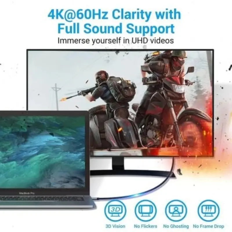 Cable Conversor HDMI 2.0 4K Vention CRBBH/ USB Tipo-C Macho - HDMI Macho/ 2m/ Negro Cable Conversor HDMI 2.0 4K Vention CRBBH/ USB Tipo-C Macho - HDMI Macho/ 2m/ Negro