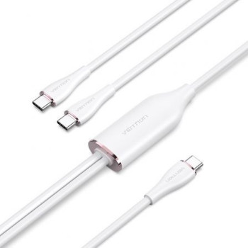 Cable USB 2.0 Tipo-C Vention CTMWG/ USB Tipo-C Macho - 2 x USB Tipo-C Macho/ Hasta 100W/ 480Mbps/ 1.5m/ Blanco