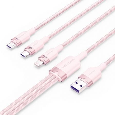 Cable USB 2.0 Lightning Vention CTPPG/ USB Macho/ USB Tipo-C Macho - MicroUSB Macho - Lightning Macho/ 1.5m/ Rosa Cable USB 2.0 Lightning Vention CTPPG/ USB Macho/ USB Tipo-C Macho - MicroUSB Macho - Lightning Macho/ 1.5m/ Rosa