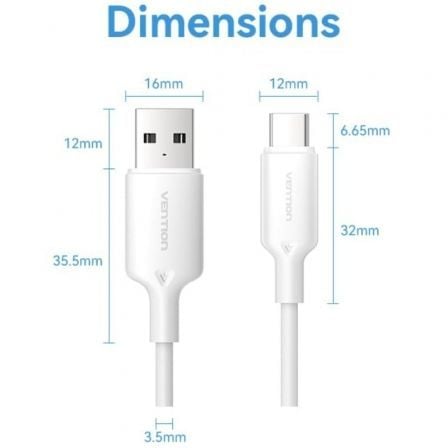 Cable USB 2.0 Tipo-C Vention CTQWF/ USB Tipo-C Macho - USB Macho/ Hasta 60W/ 480Mbps/ 1m/ Blanco Cable USB 2.0 Tipo-C Vention CTQWF/ USB Tipo-C Macho - USB Macho/ Hasta 60W/ 480Mbps/ 1m/ Blanco