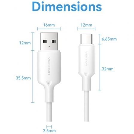Cable USB 2.0 Tipo-C Vention CTQWH/ USB Tipo-C Macho - USB Macho/ Hasta 60W/ 480Mbps/ 2m/ Blanco Cable USB 2.0 Tipo-C Vention CTQWH/ USB Tipo-C Macho - USB Macho/ Hasta 60W/ 480Mbps/ 2m/ Blanco