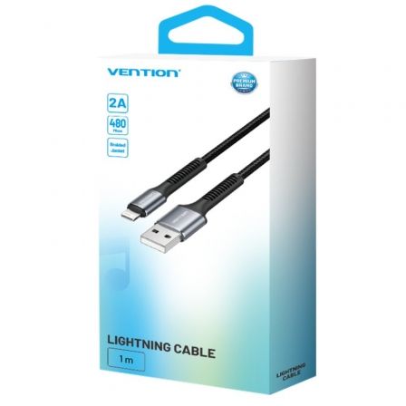 Cable USB 2.0 Lightning Vention H14BF/ Lightning Macho - USB Macho/ 10W/ 480Mbps/ 1m/ Negro Cable USB 2.0 Lightning Vention H14BF/ Lightning Macho - USB Macho/ 10W/ 480Mbps/ 1m/ Negro
