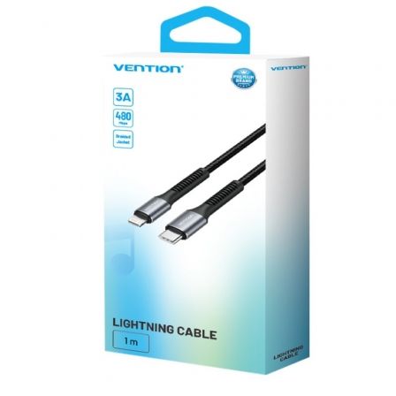 Cable USB Tipo-C Lightning Vention H16BF/ Lightning Macho - USB Tipo-C Macho/ 27W/ 480Mbps/ 1m/ Negro Cable USB Tipo-C Lightning Vention H16BF/ Lightning Macho - USB Tipo-C Macho/ 27W/ 480Mbps/ 1m/ Negro