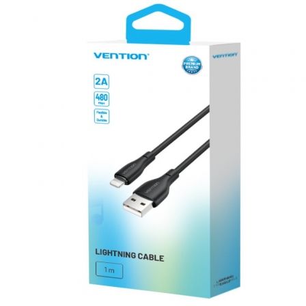 Cable USB 2.0 Lightning Vention H26BF/ Lightning Macho - USB Macho/ 10W/ 480Mbps/ 1m/ Negro Cable USB 2.0 Lightning Vention H26BF/ Lightning Macho - USB Macho/ 10W/ 480Mbps/ 1m/ Negro