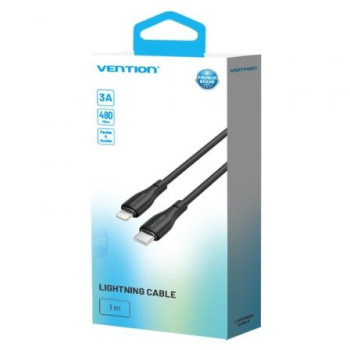 Cable USB Tipo-C Lightning Vention H28BF/ USB Tipo-C Macho - Lightning Macho/ 27W/ 480Mbps/ 1m/ Negro