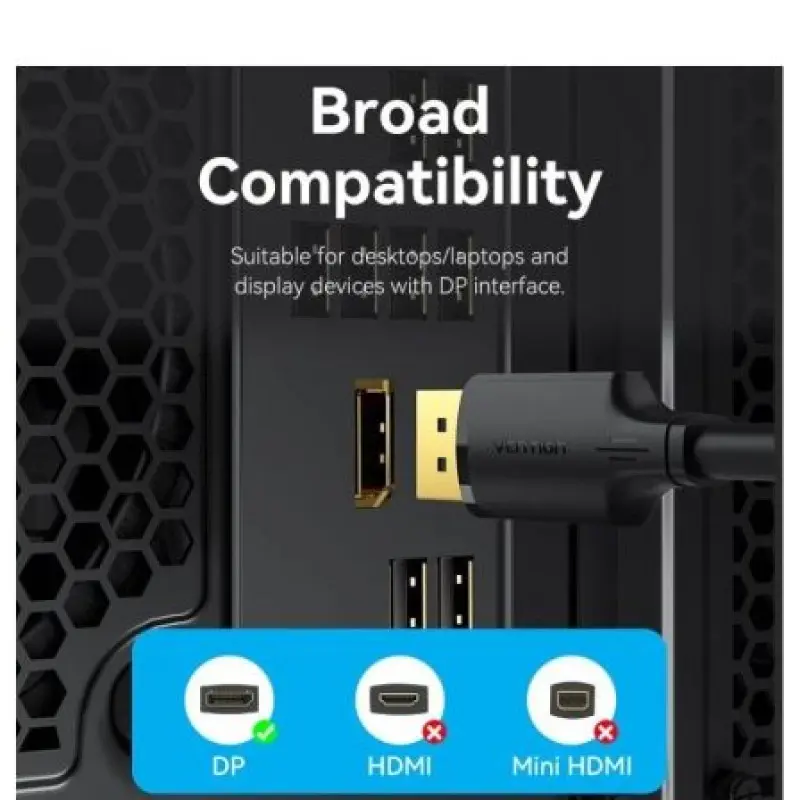 Cable Vention HAKBF/ DisplayPort Macho - DisplayPort 4K Macho/ 1m/ Negro Cable Vention HAKBF/ DisplayPort Macho - DisplayPort 4K Macho/ 1m/ Negro